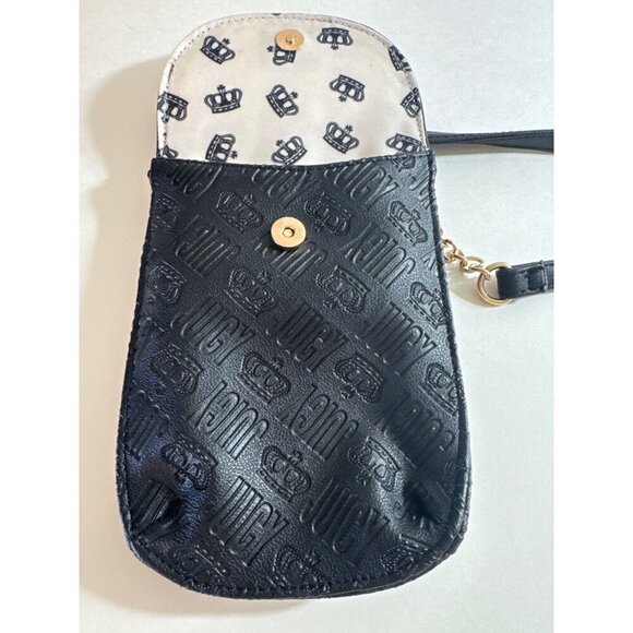 Juicy Couture Black Embossed Crossbody Bag Gold Chain Strap; Crown Print Lining* - Picture 7 of 8